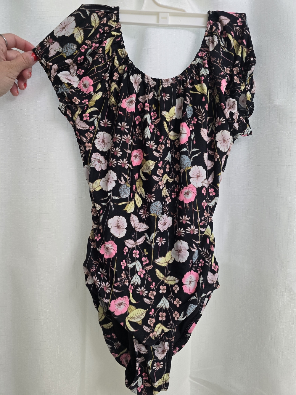 GAP Black Floral Girls One-Piece with Pink & Cream Blooms